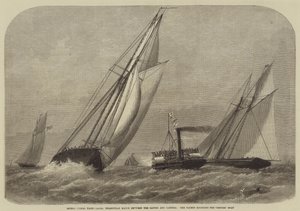 International Yacht-Races, Triangular Match between the Sappho and Cambria, the Yachts rounding the Umpires Boat